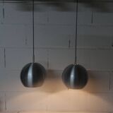 Pair of functional 70's aluminum ball pendants