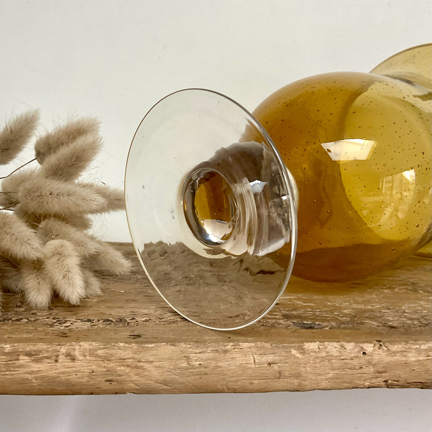 Amber bubble glass vase