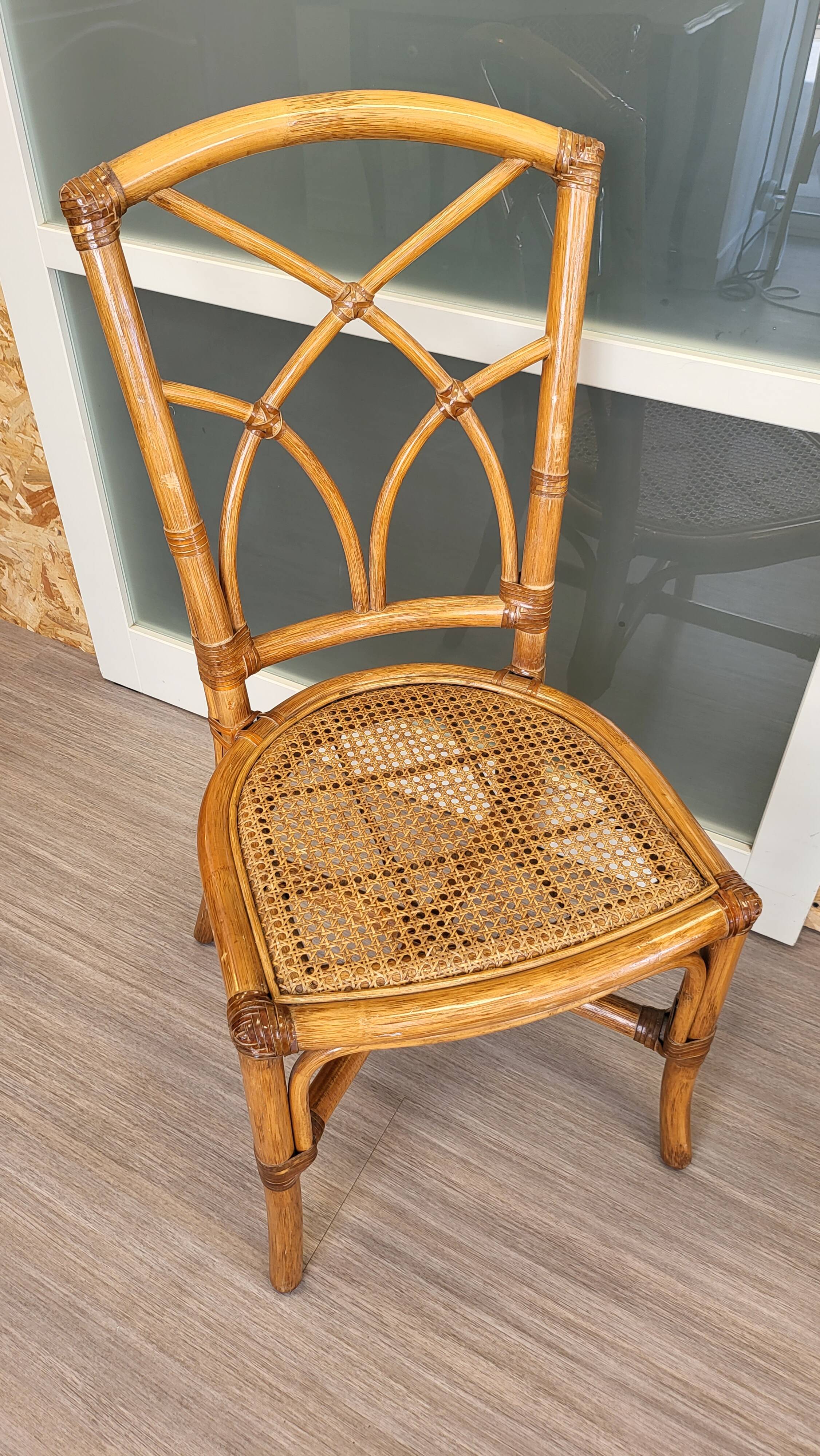 Bamboo and leather chair - 1960s - vintage - mid-century