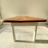Restored antique coffee table – Natural oak and cream legs
