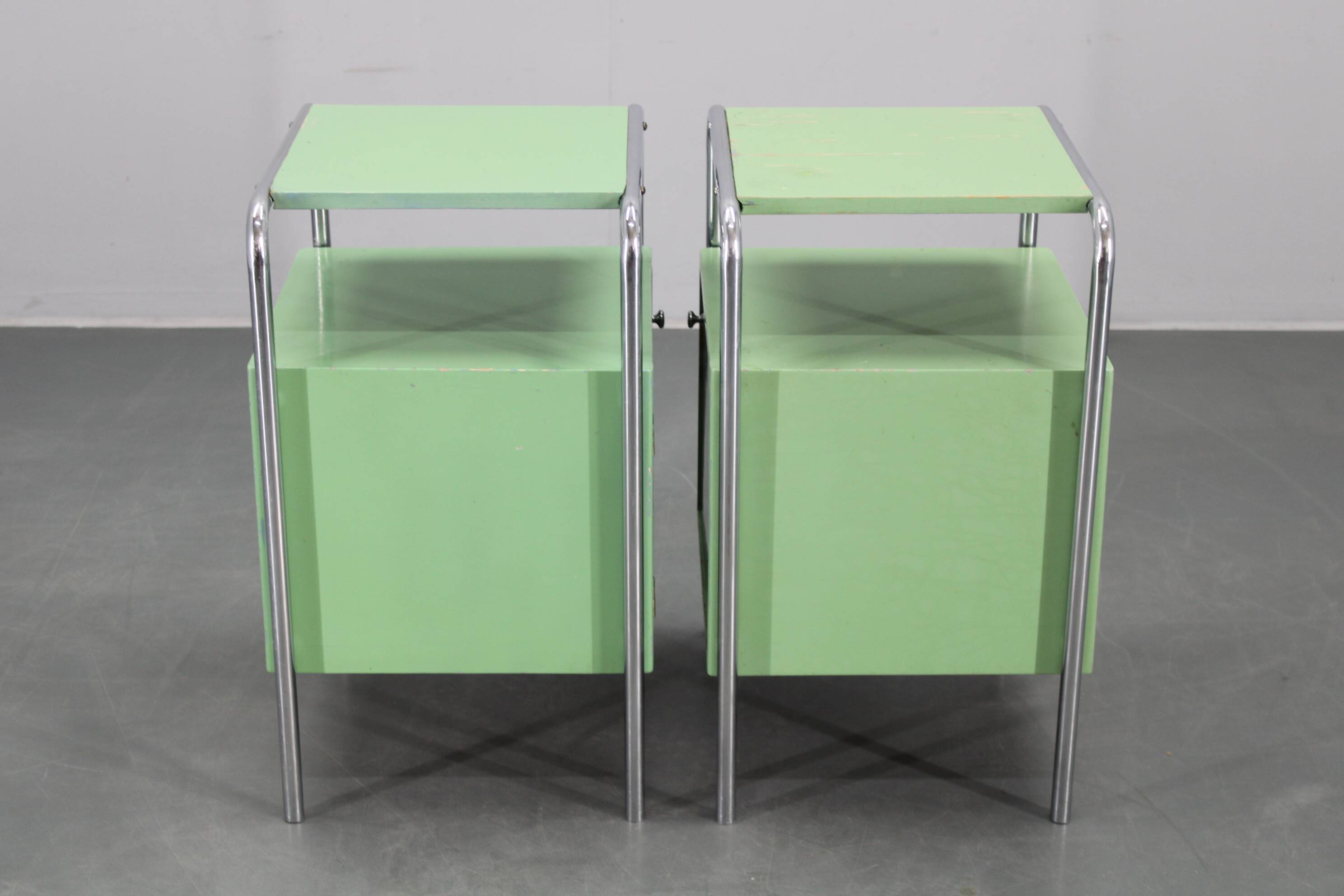 Pair of Bauhaus bedside tables, 1930, Czechoslovakia