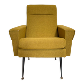 Vintage armchair in fabric and metal compass legs, circa 1950.