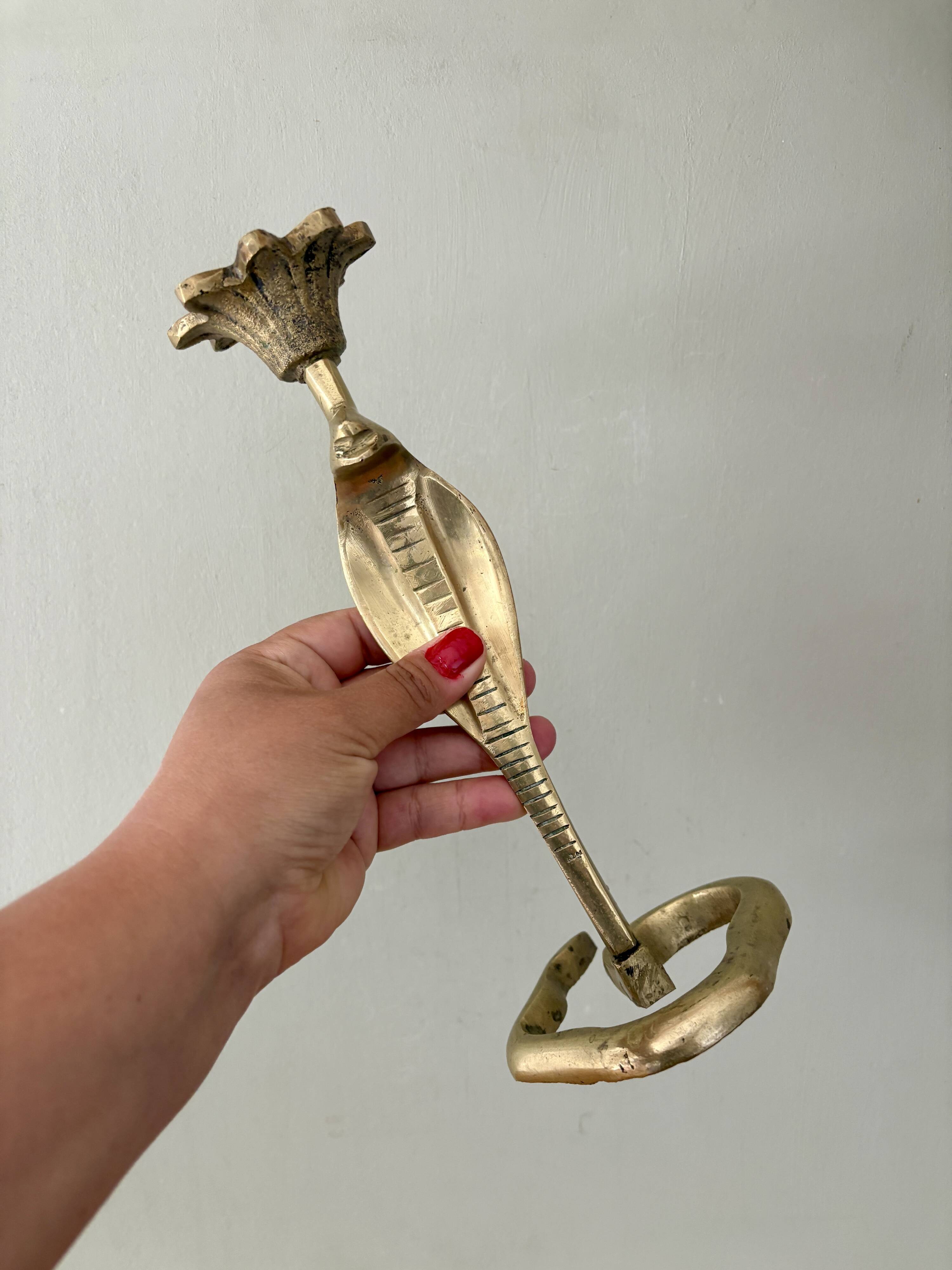 Vintage brass cobra candle holder
