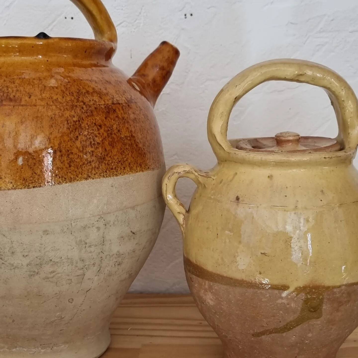 Glazed terracotta jug with lid