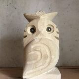 Paire de sculptures, serre-livres hibou vintage en pierre, signés