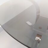 Table basse ronde vintage en verre, métal chromé et métal noir style Space Age des années 70