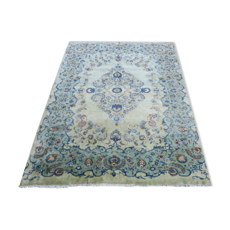 Large mid century light pistachio Kashan carpet 397x290cm