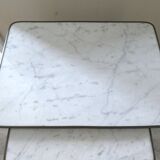 Nesting tables in dark wood and white marble