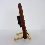 Table clock, pendulum, Bayard in leather covered brown and brass