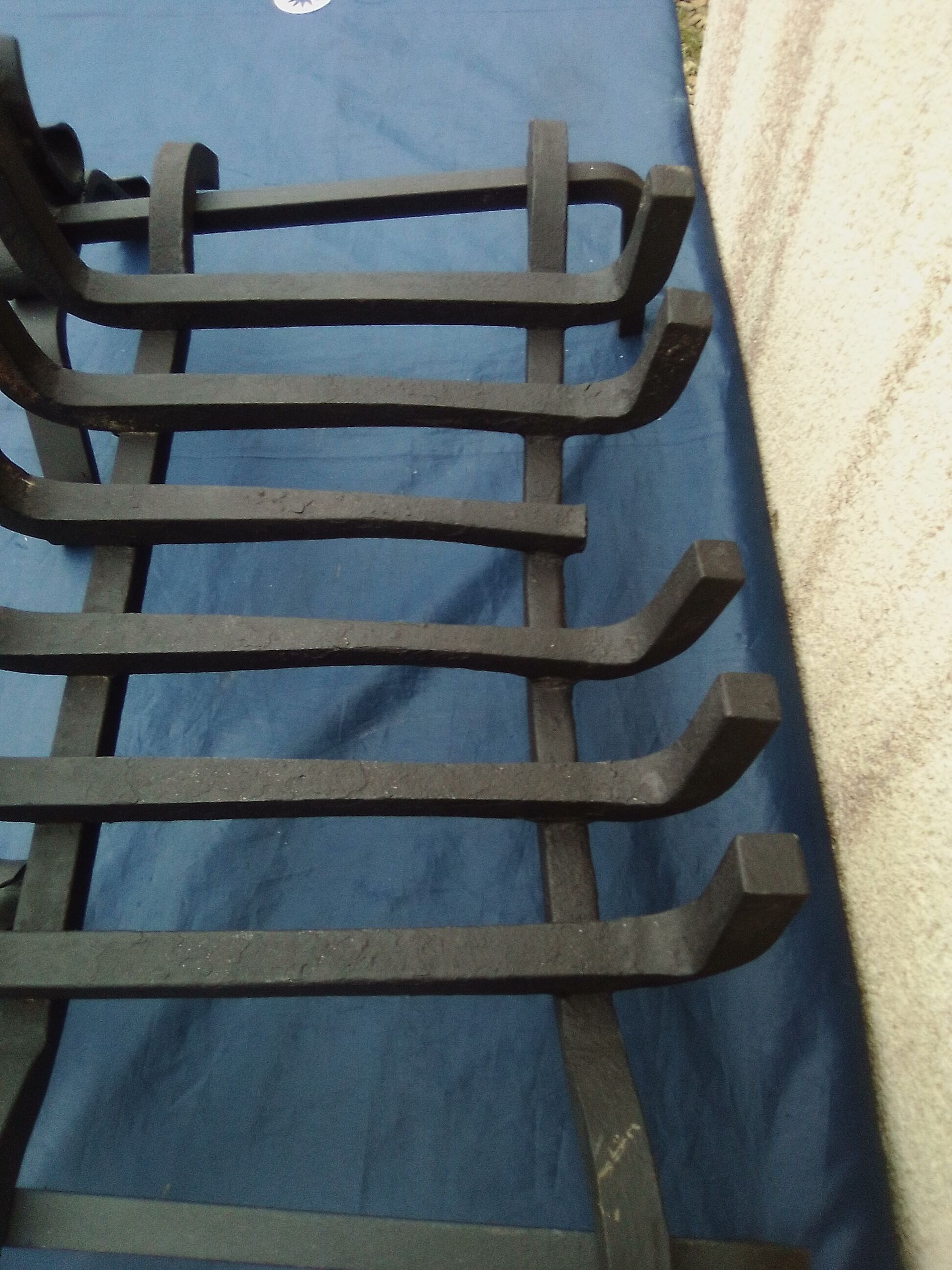 2 chenets with cast iron büche door grille for fireplace