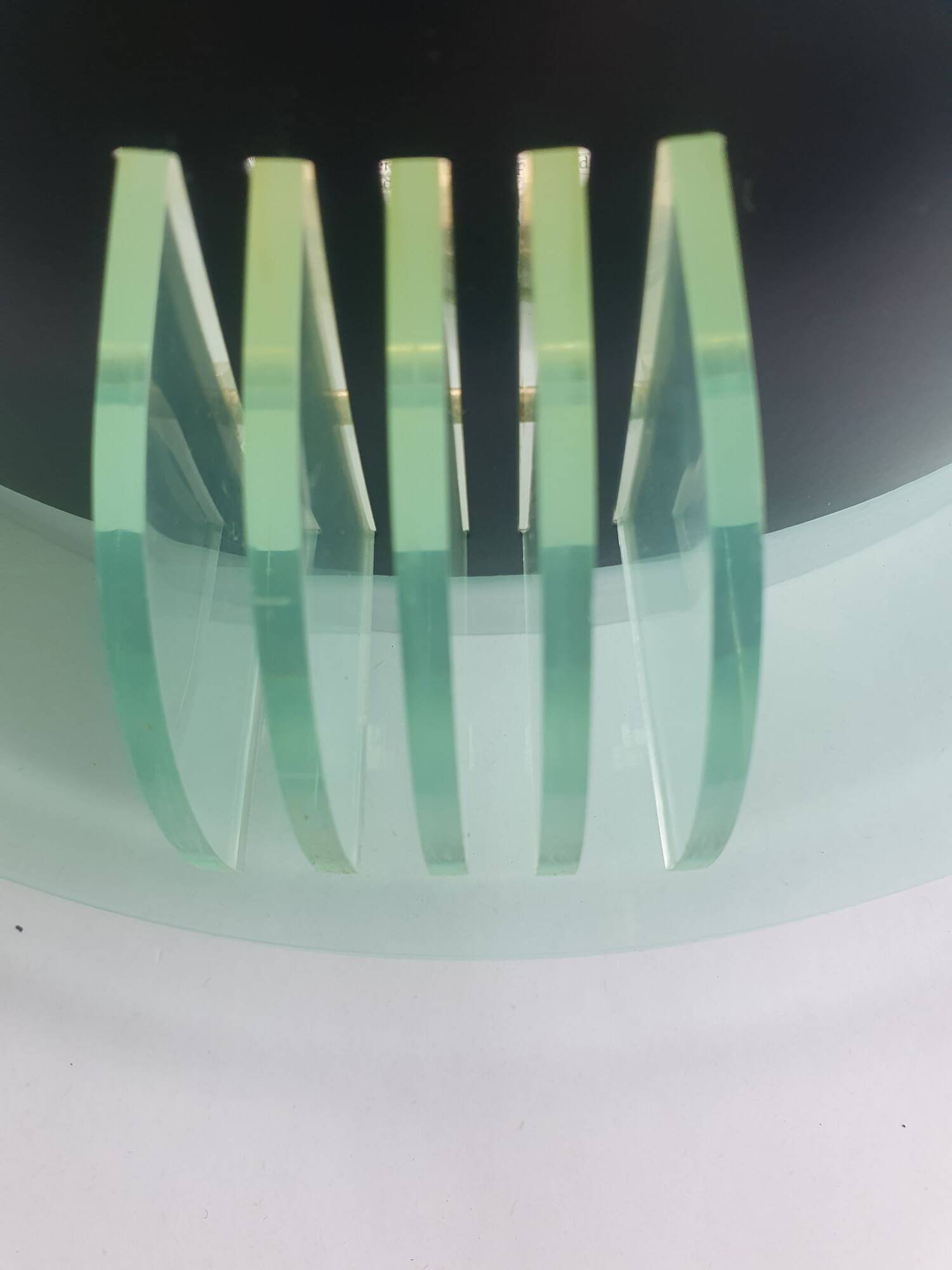 Pair of vintage black metal and plexiglass half-moon wall lights