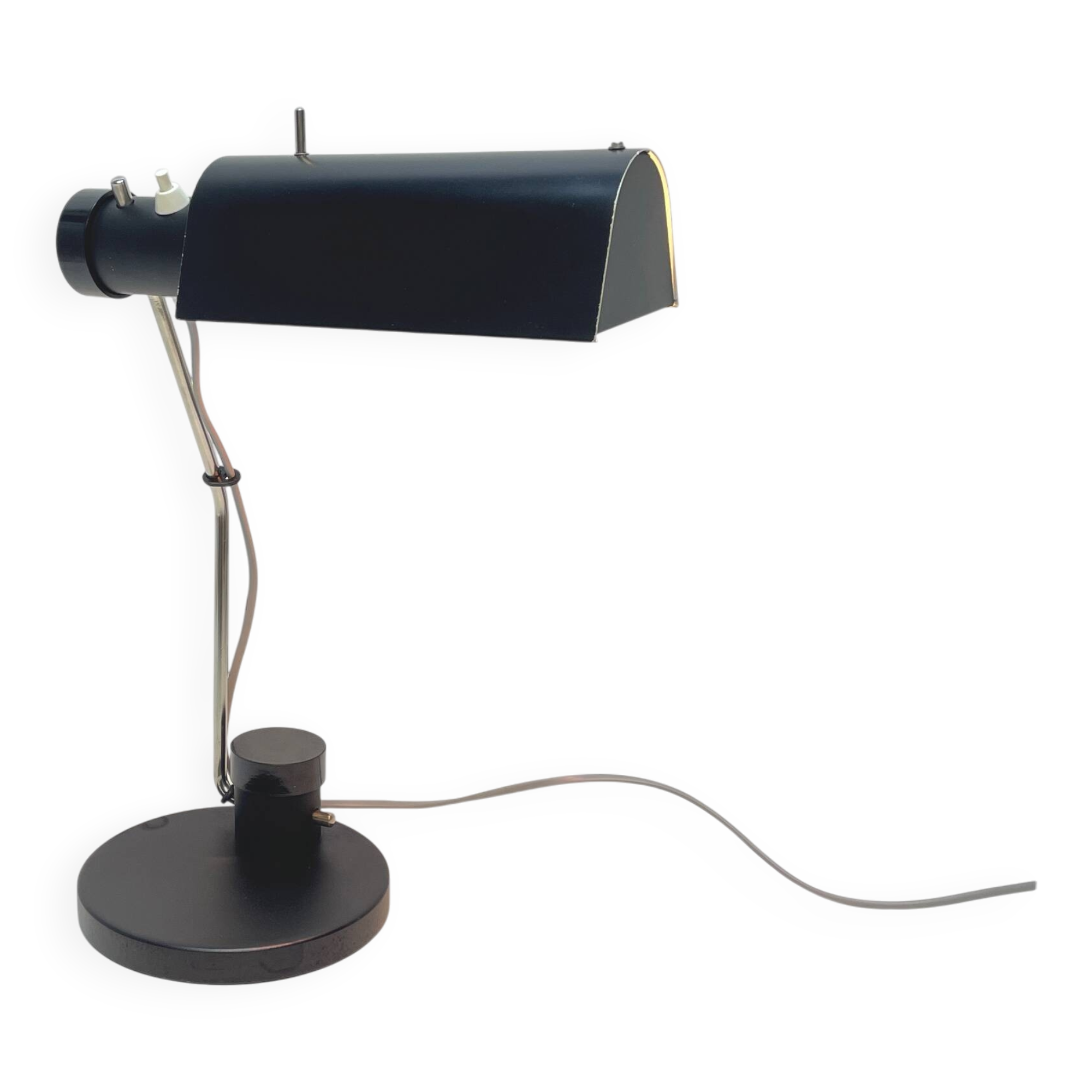 Black desk lamp by Oskar Immerschied for PGH Metalldrücker Halle