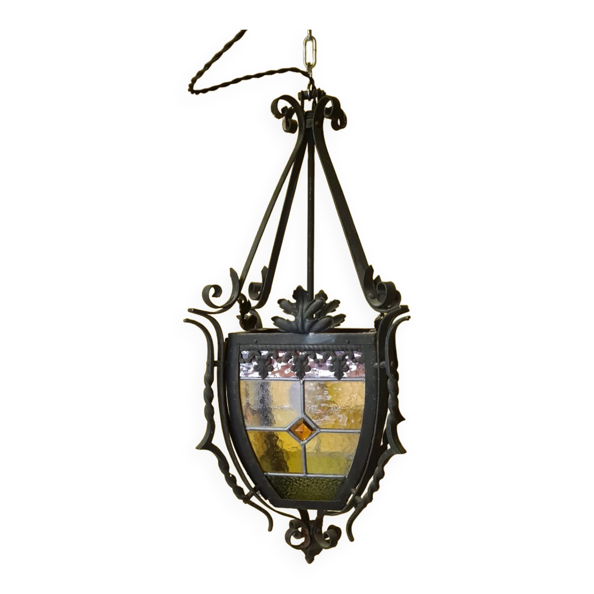 Antique french gothic style hanging lantern, from around 1900.