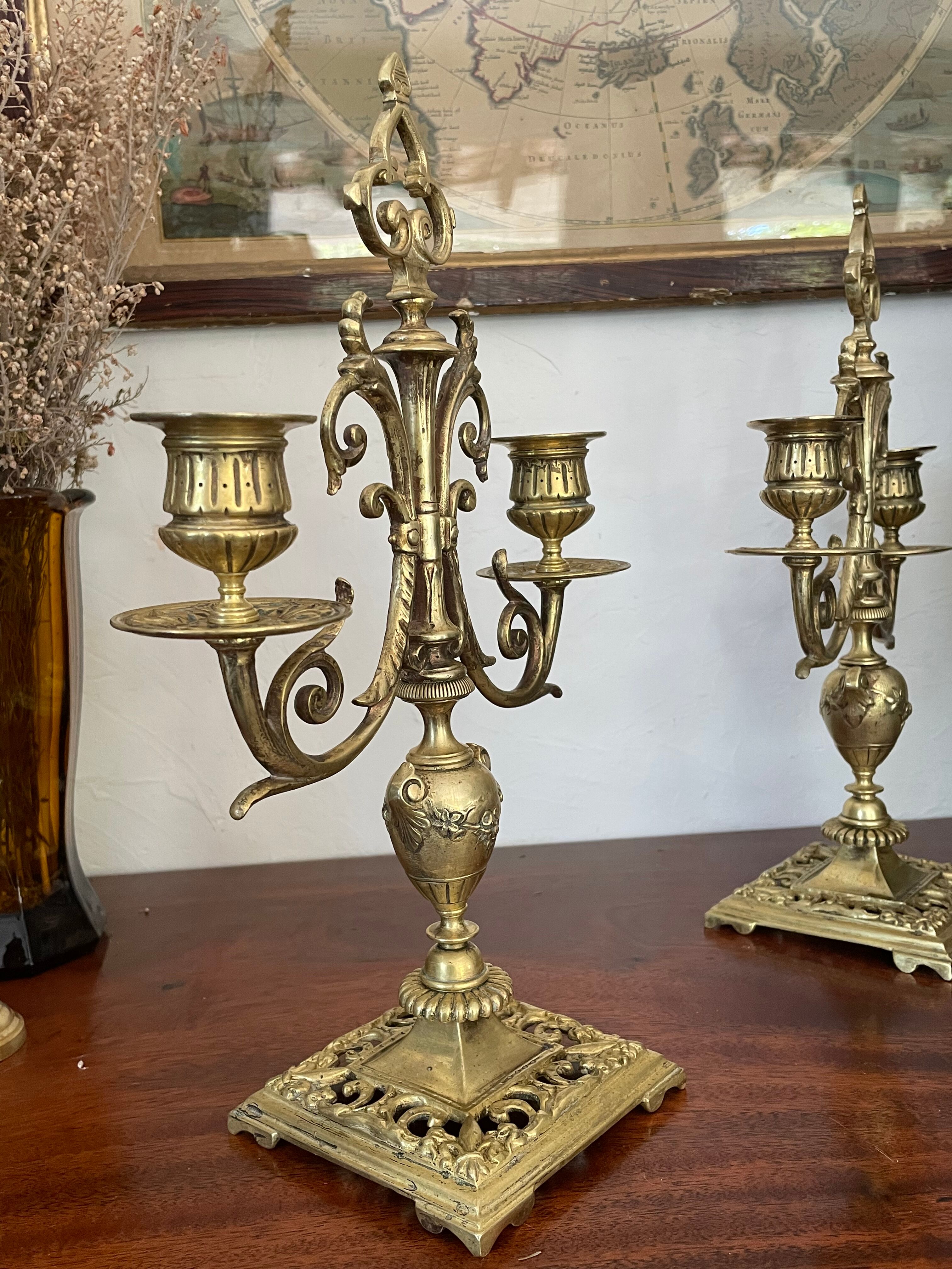 Pair of candle holders in gilded bronze nineteenth century