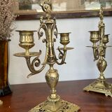 Pair of candle holders in gilded bronze nineteenth century