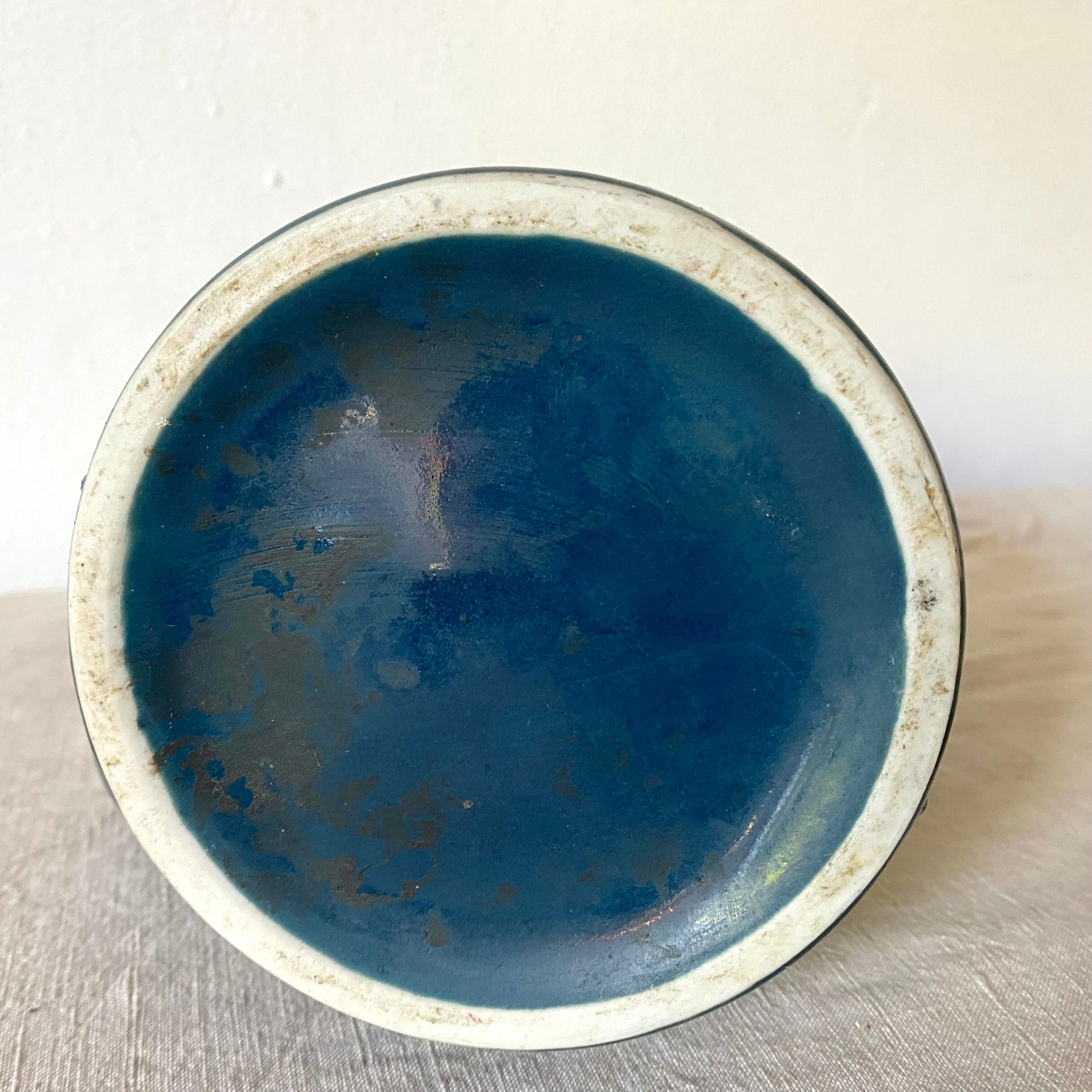 Blue barrel ceramic pitcher