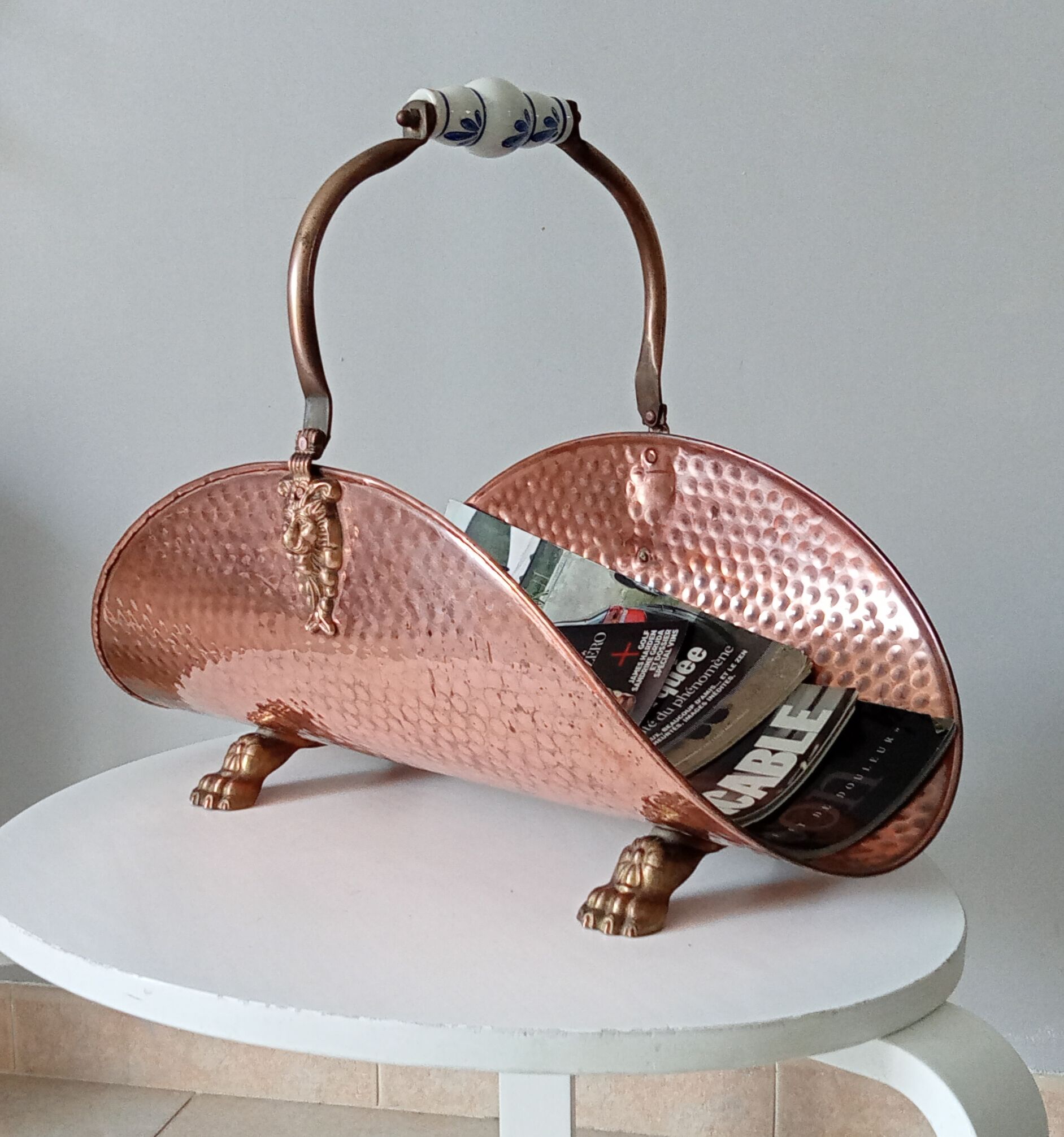 Old log holder in copper and brass