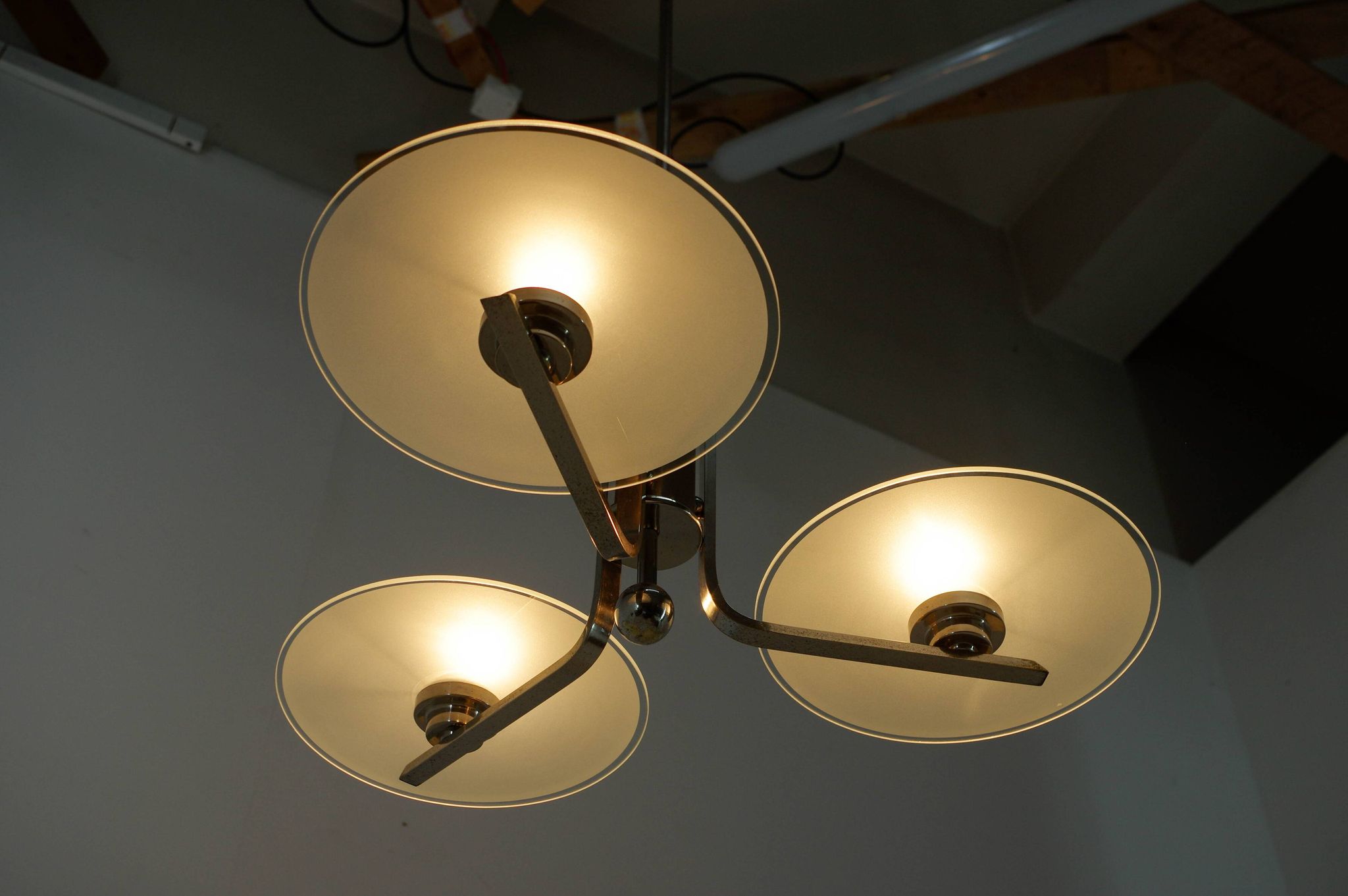Bauhaus / Functionalist Chrome and Glass Chandelier, 1920s