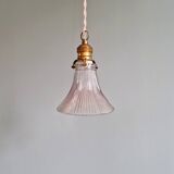 Suspension/baladeuse Art Déco en verre transparent rainuré, 1920-30 