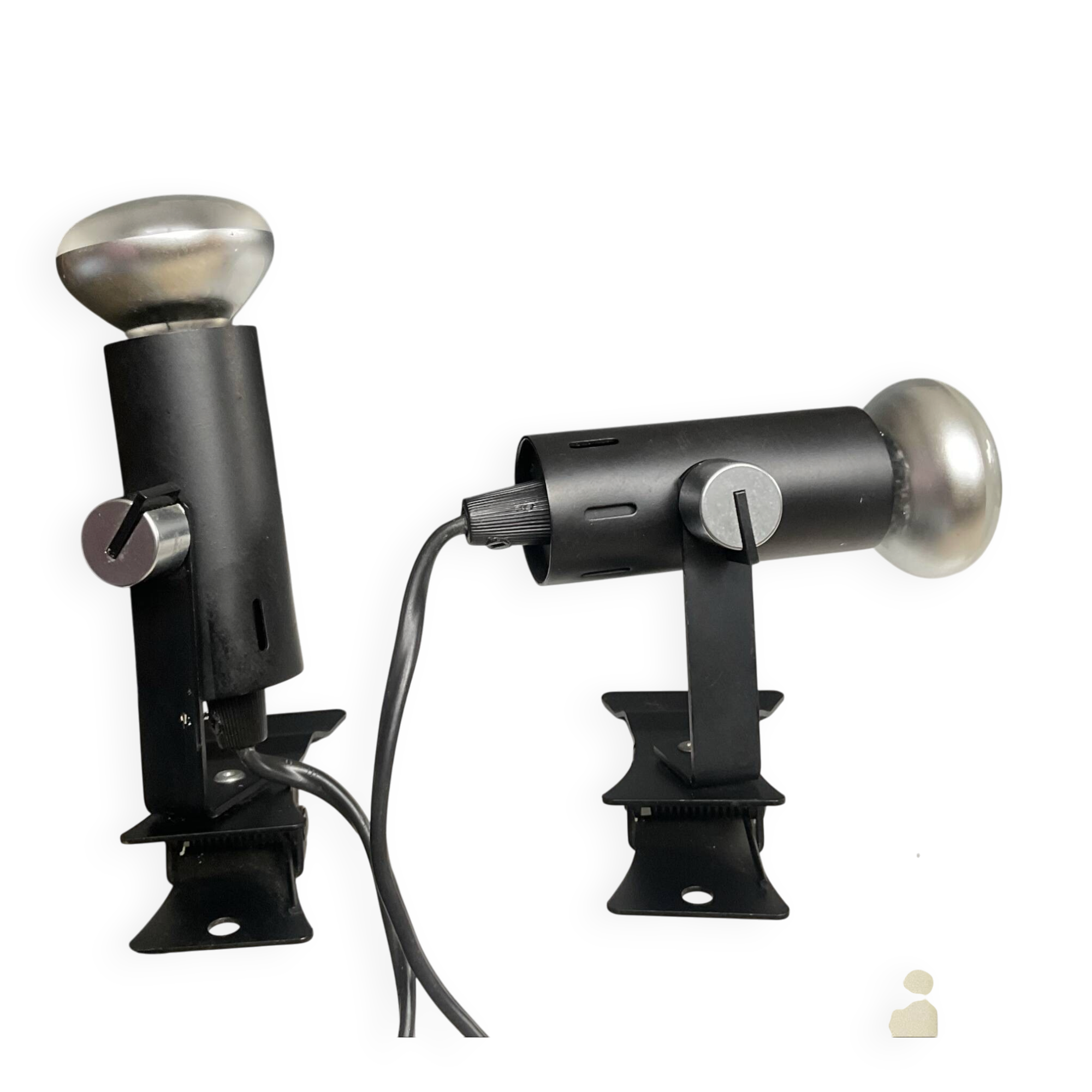 A pair of clamp lamps from the 1970s.