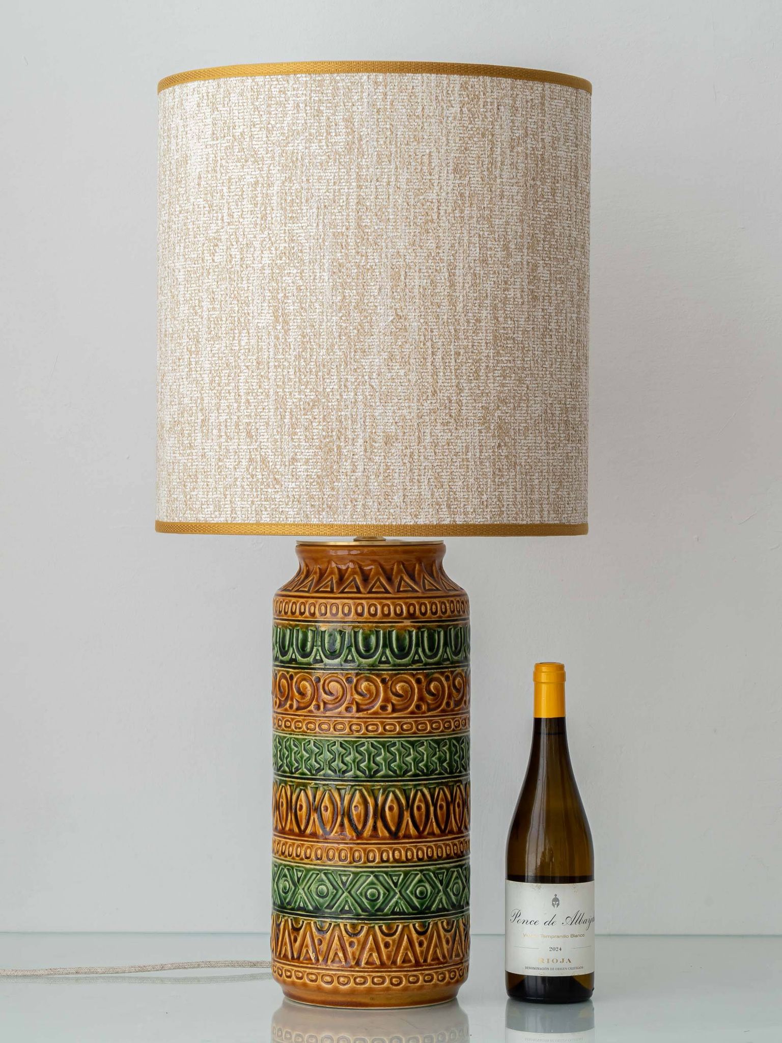 Lampe de table en céramique de style Bitossi des années 1960, émail vert ocre.