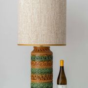 Lampe de table en céramique de style Bitossi des années 1960, émail vert ocre.