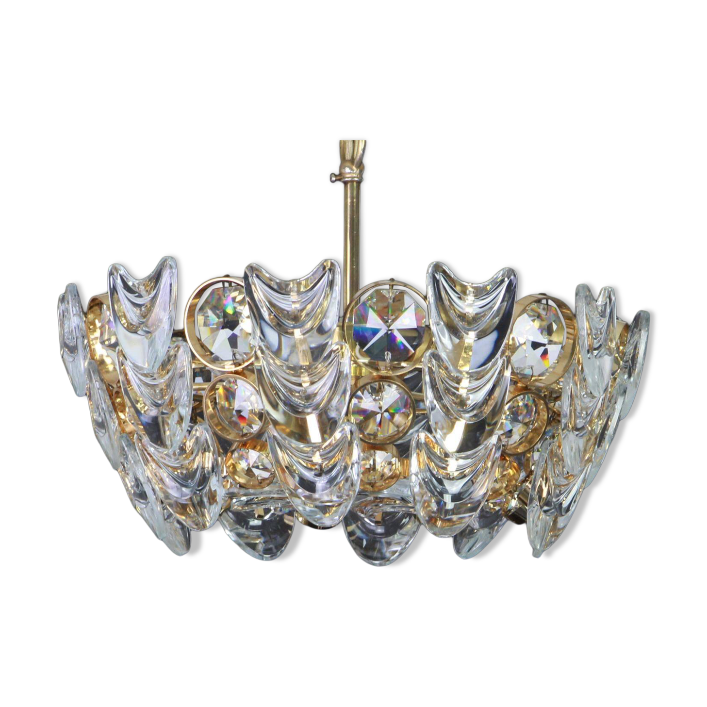 Small golden brass suspension with crystal glass inlay by Palwa, Germany, 1970s.