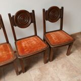 Ensemble de six chaises à manger art déco en chêne Français (6)