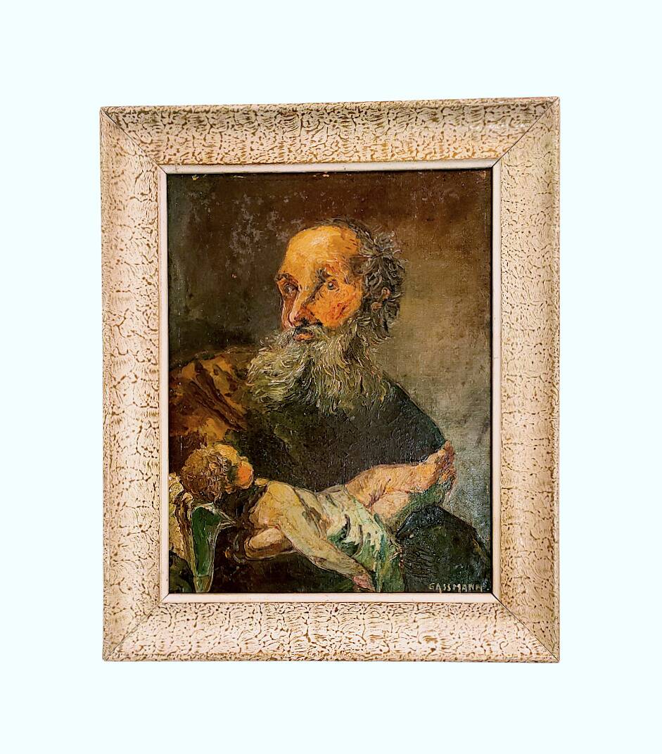 Painting signed GASSMANN (Bernard, 1942) – HSP - Old man carrying a child