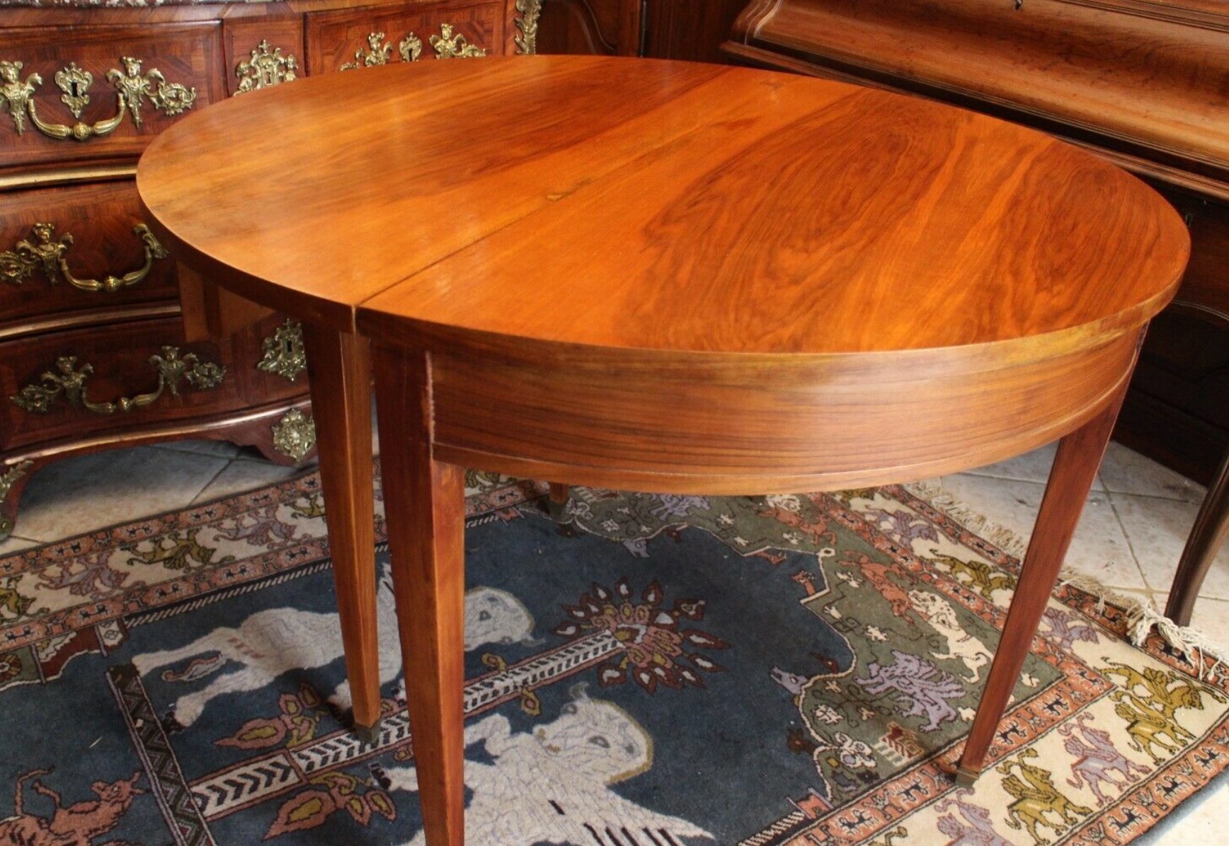 Louis XVI-style blond walnut half-moon console table