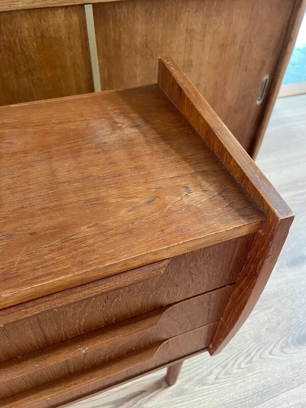 Vintage Danish teak commode with beautiful handles.