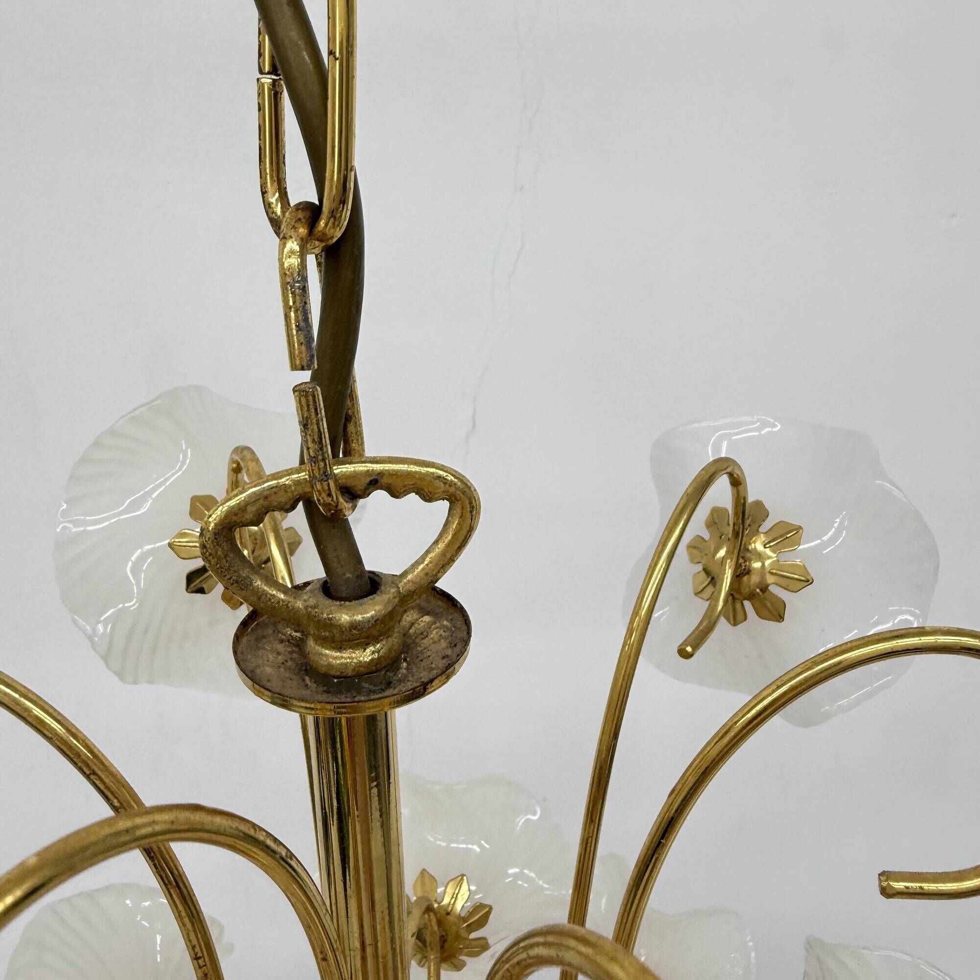 Lustre milieu du siècle avec fleurs en verre, années 1970