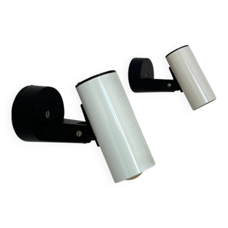 Pair of vintage adjustable wall lights, white metal, France 1970