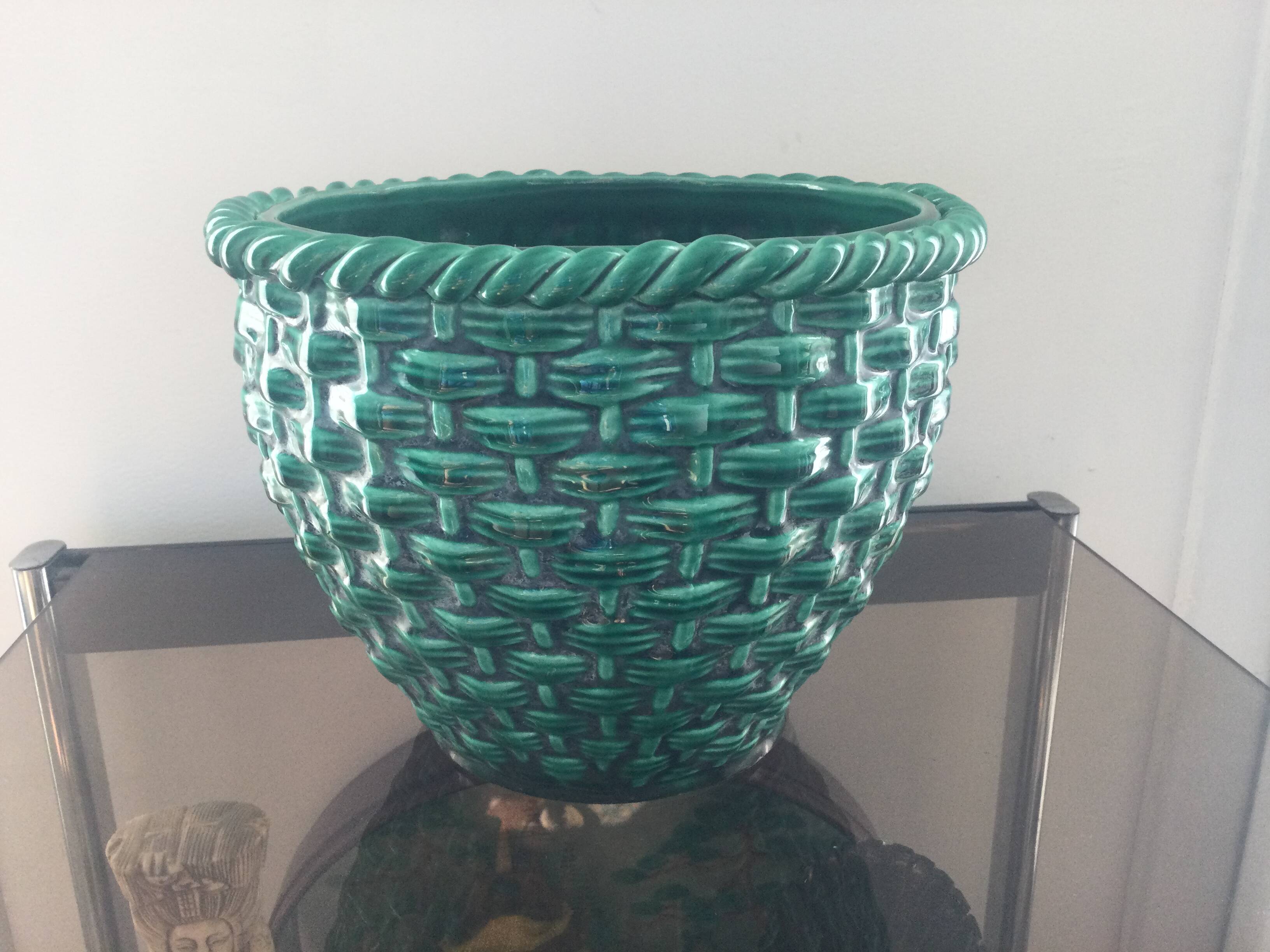 Green art nouveau ceramic planter Gustave Asch