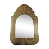 Oriental mirror in wood and hammered brass in the shape of an arch, plant decor, 52 cm