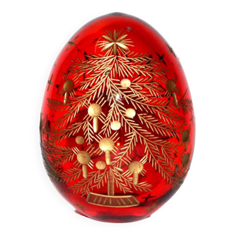 Collectible paperweight - Gold-engraved red crystal egg Fabergé Moderne CHRISTMAS FIR