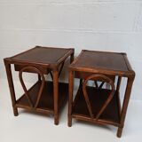 Pair of wooden bedside tables, bamboo and canning