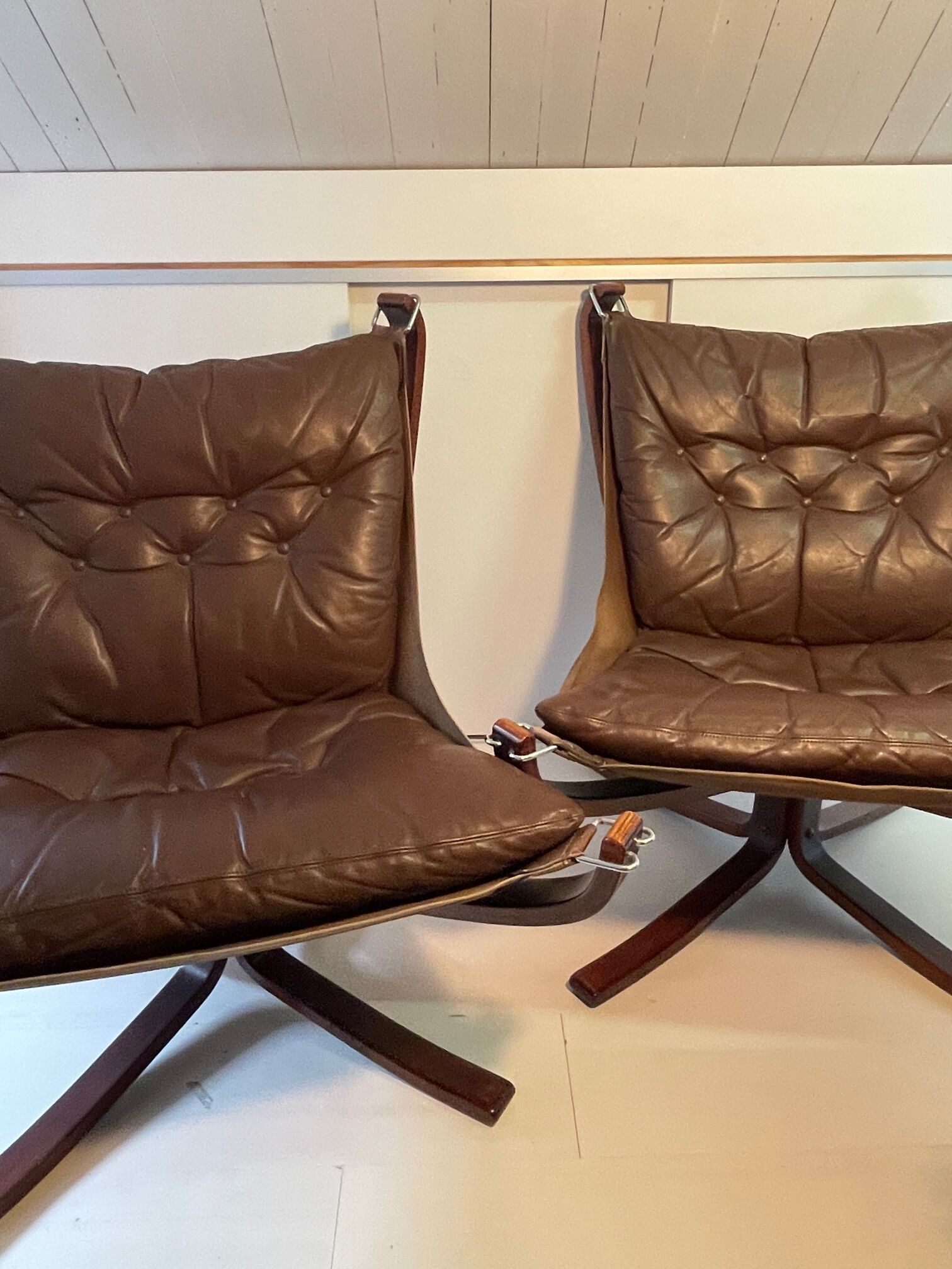 3 vintage Falcon chairs. By Sigurd Ressel for Vatne Møbler Norway. 1970's. Falcon chairs