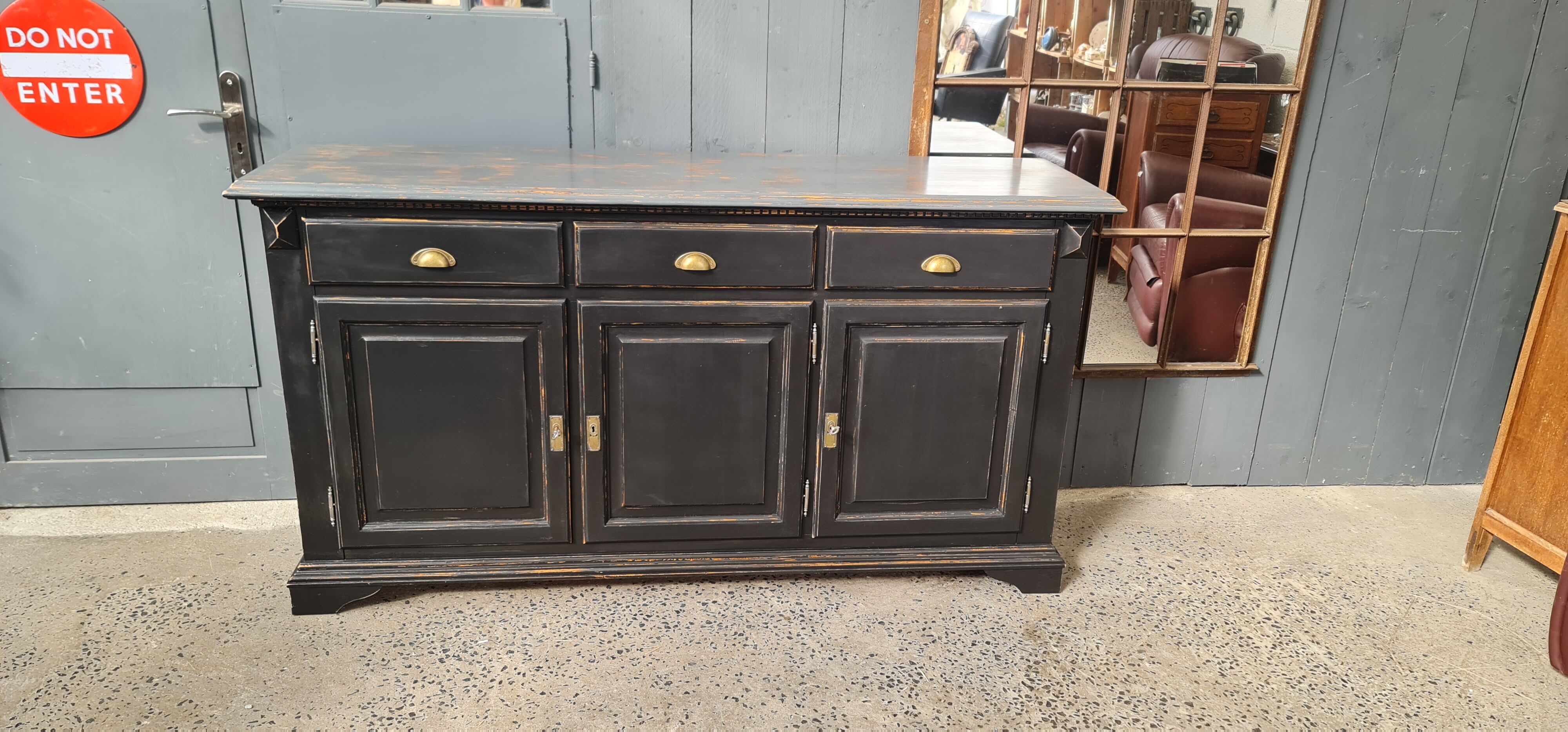 Three-door cabinet three drawers patina black