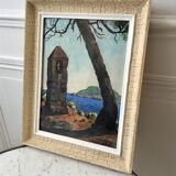 Landscape painting sea old watercolor signed