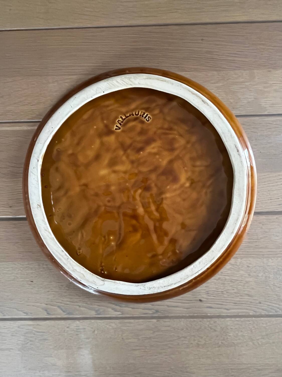 Vintage Vallauris dish from the 70s – Ø 29.5 cm – orange floral decoration