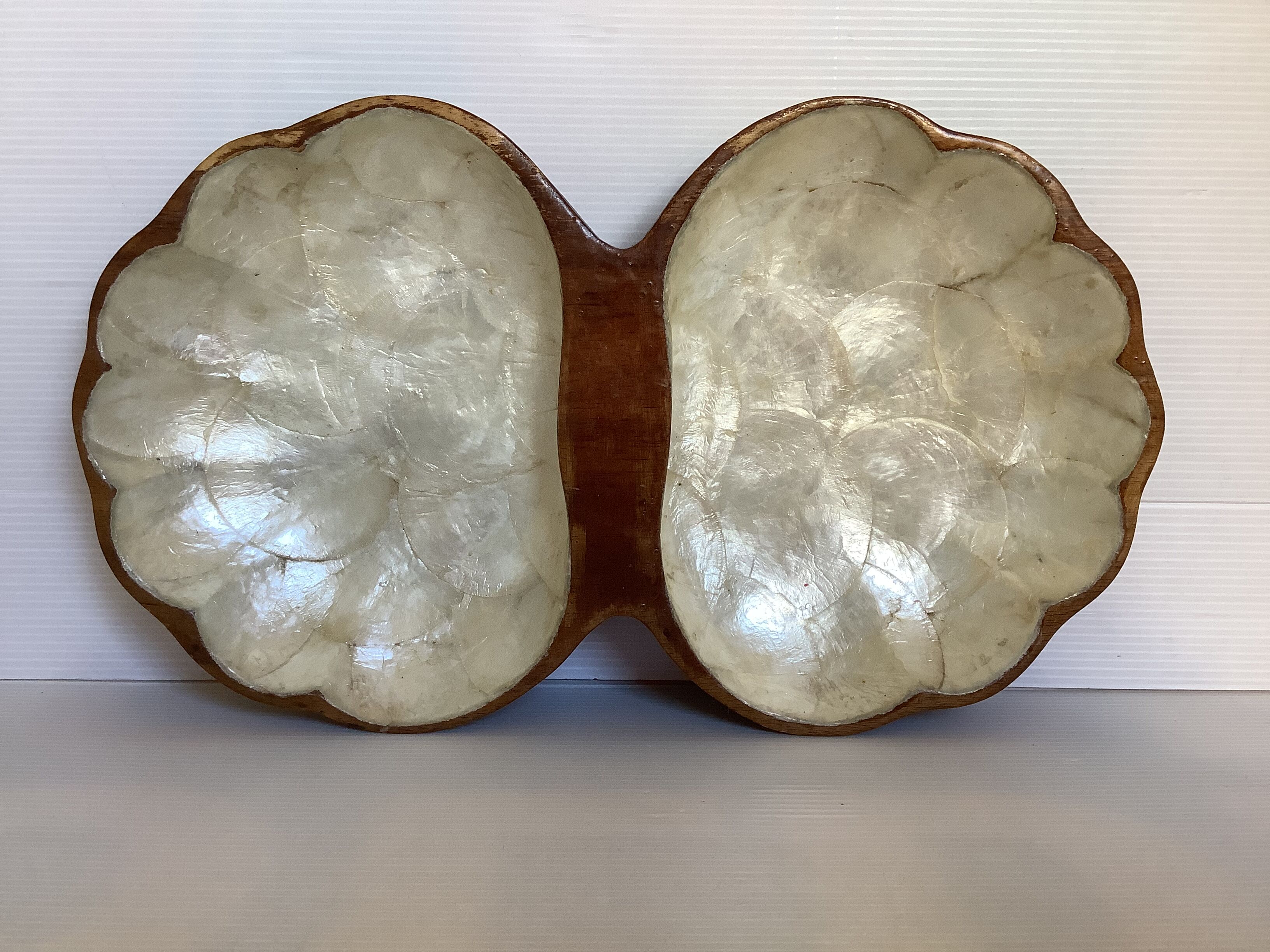 Mother-of-pearl and wooden fruit basket