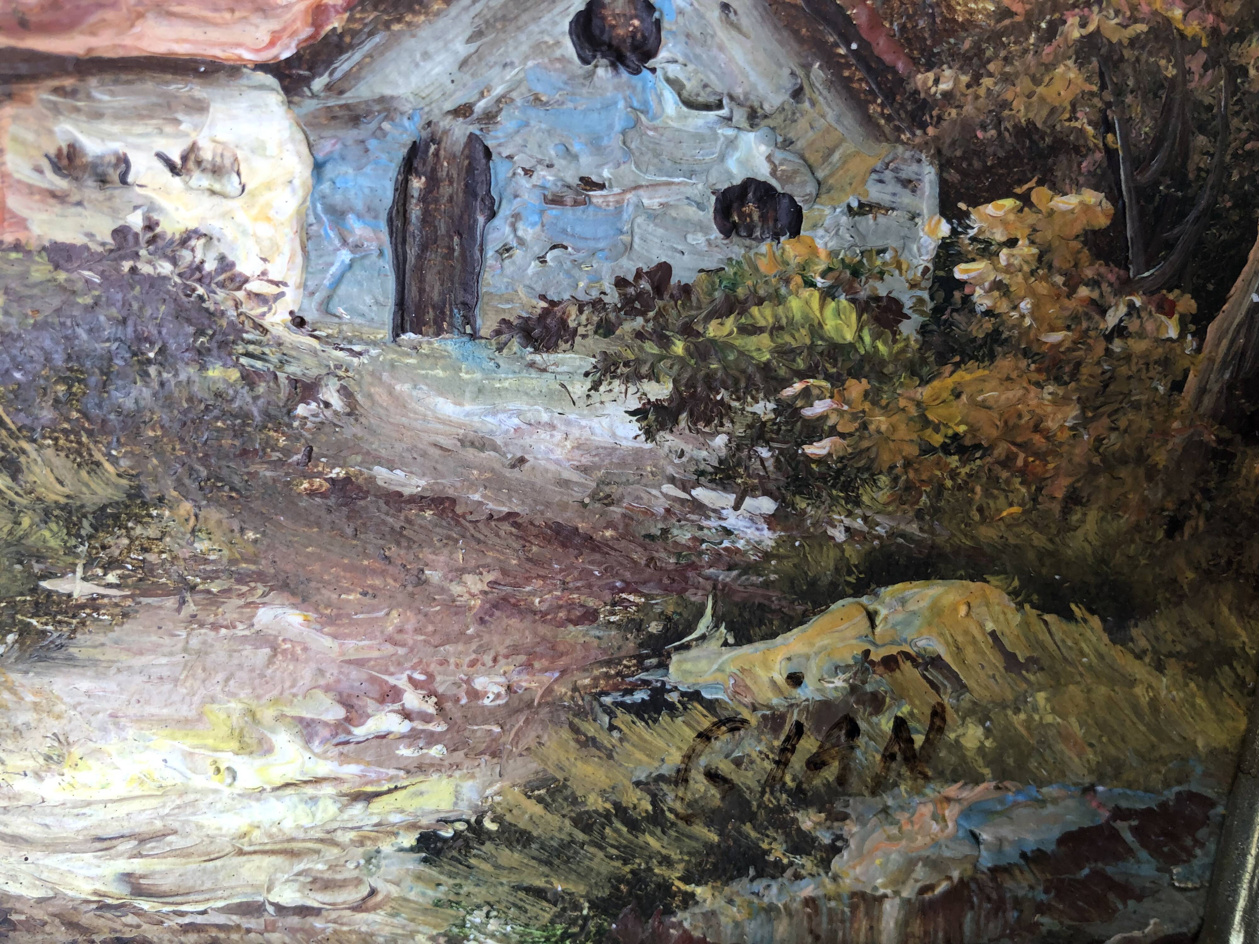 Vintage landscape painting with a house signed GIAN.