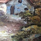 Vintage landscape painting with a house signed GIAN.