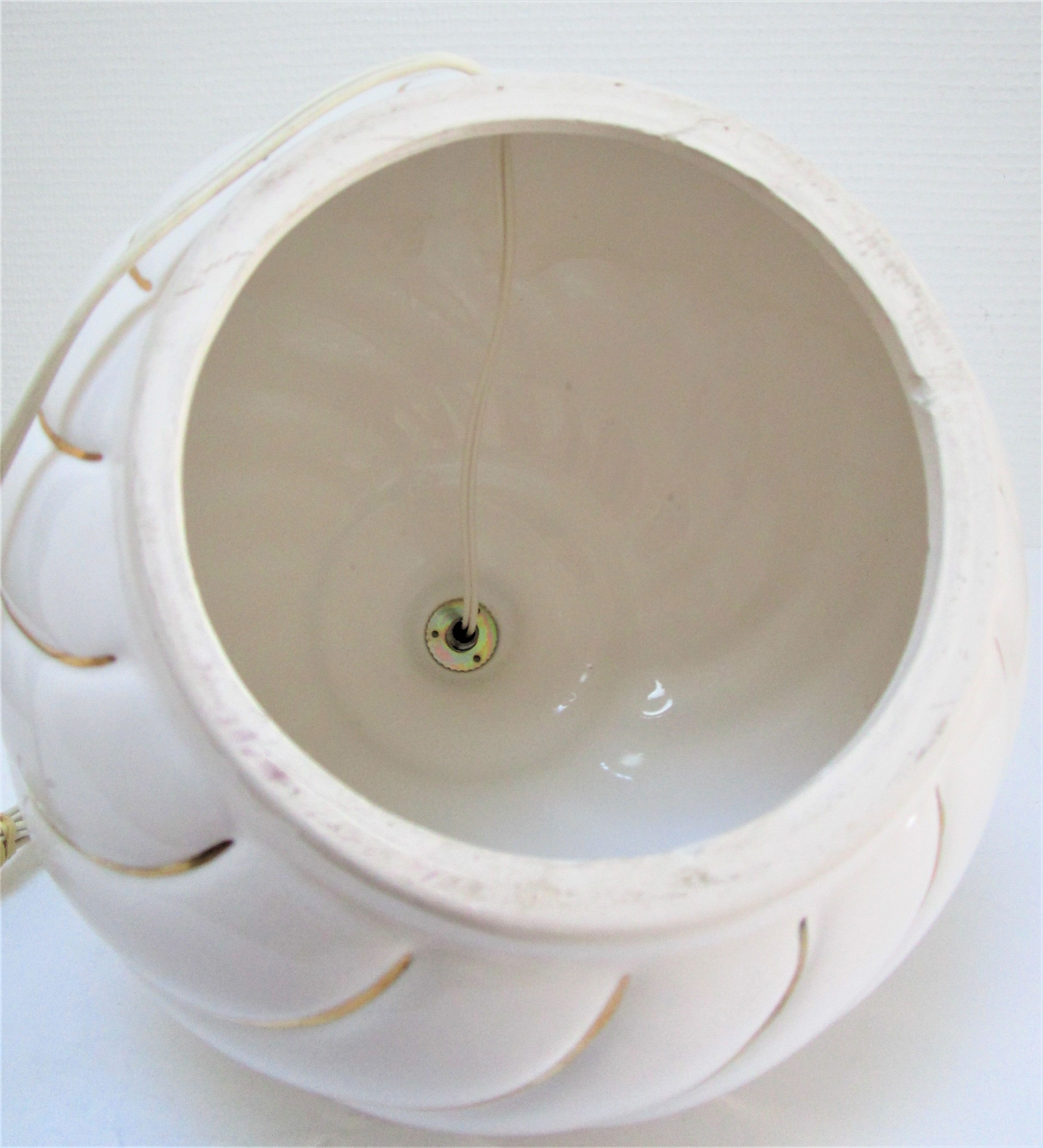 Ceramic lamp foot white and gold Italian design 80s
