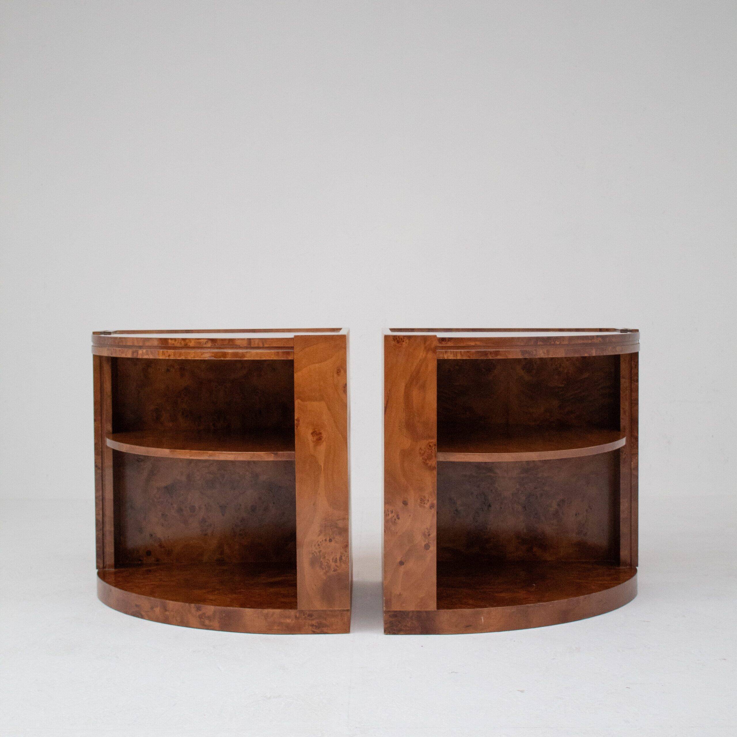 Pair of half-moon cabinets in burl wood