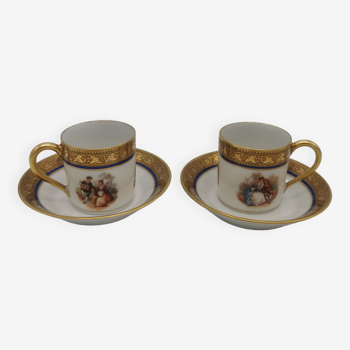Pair of mocha cups, Limoges porcelain, Napoleon