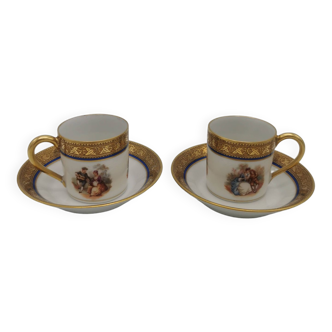 Pair of mocha cups, Limoges porcelain, Napoleon