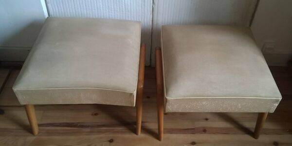 Paire de grands ottoman repose pied pouf vintage année 50