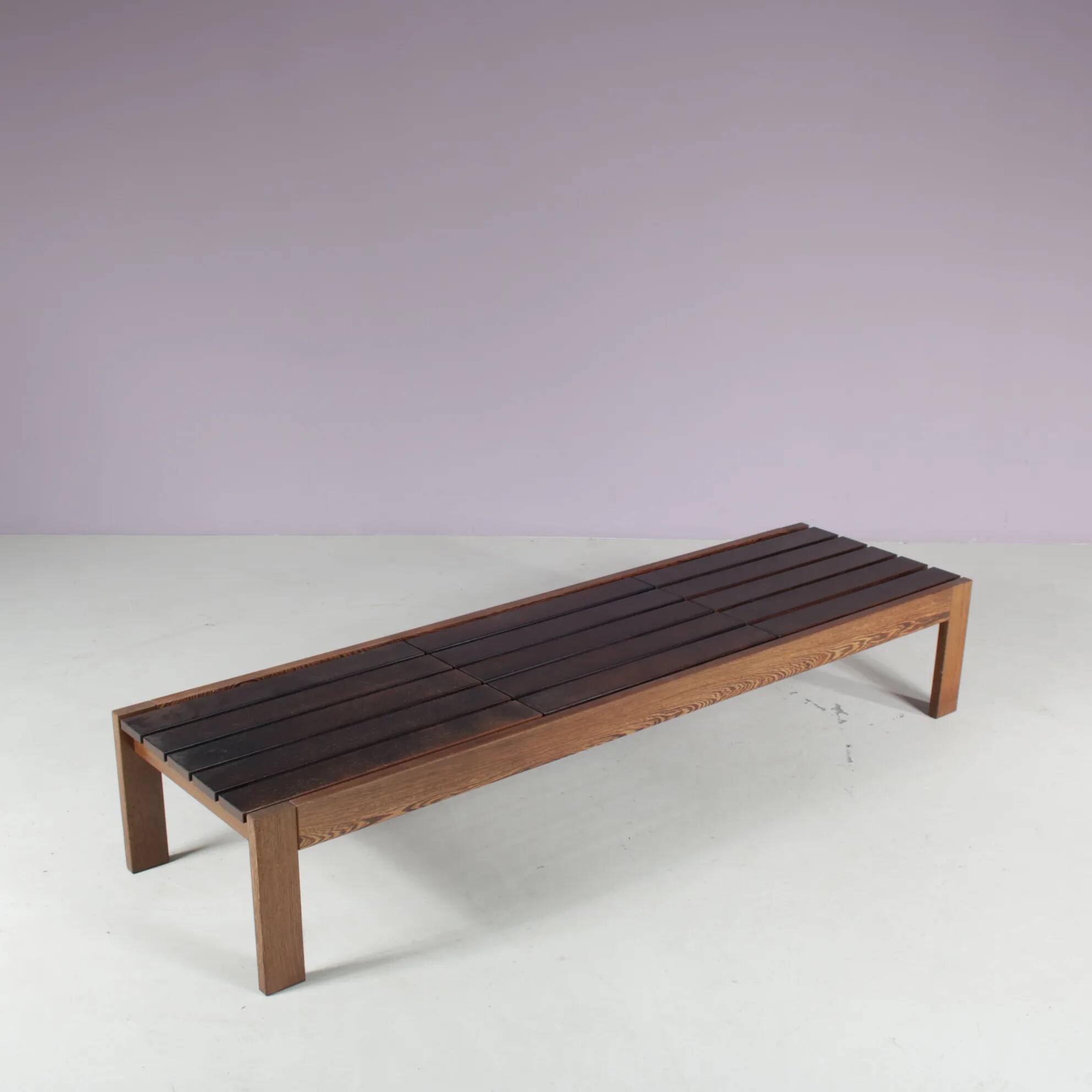 1960s Wengé wooden slat bench from the Netherlands